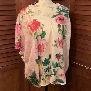 Johnny Was Large 100% Silk Kimono Botan Top NWT